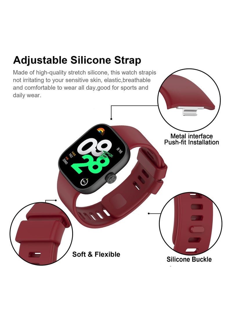 حزام متوافق مع ساعة Xiaomi Redmi Watch 4/Xiaomi Band 8 Pro، سوار للنساء والرجال، حزام سيليكون بديل قابل للتعديل (أحمر داكن) - Image 5