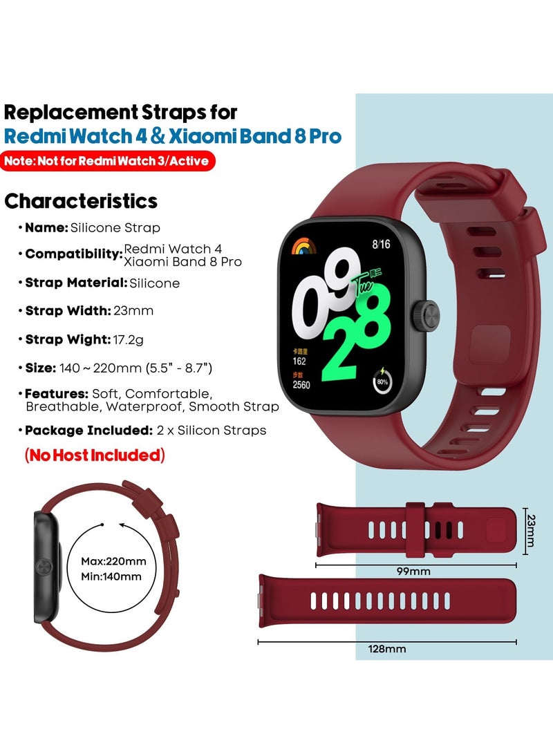 حزام متوافق مع ساعة Xiaomi Redmi Watch 4/Xiaomi Band 8 Pro، سوار للنساء والرجال، حزام سيليكون بديل قابل للتعديل (أحمر داكن) - Image 4