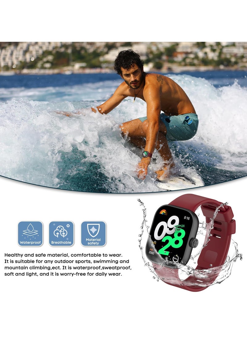 حزام متوافق مع ساعة Xiaomi Redmi Watch 4/Xiaomi Band 8 Pro، سوار للنساء والرجال، حزام سيليكون بديل قابل للتعديل (أحمر داكن) - Image 3