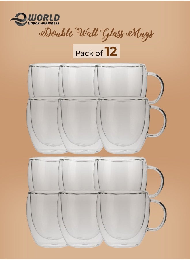 Eworld 12-Piece Insulated Double Wall Cup with Handle for Drinkware Coffee Tea 250ml  - Image 1