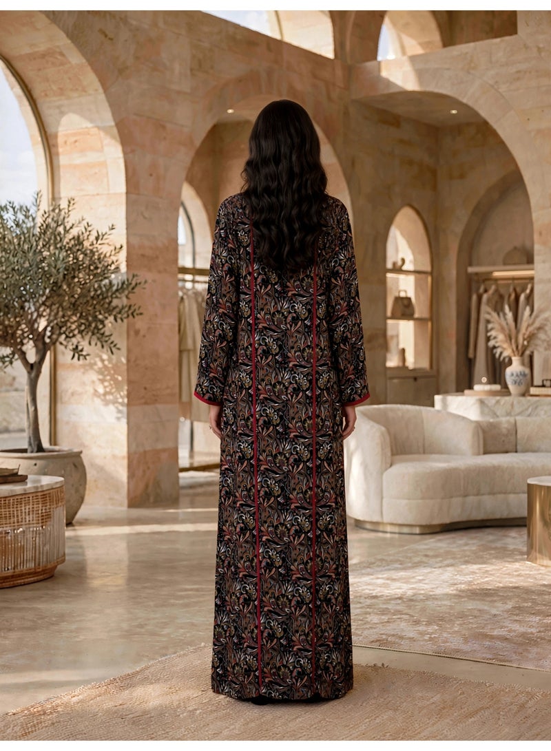 IKKXA Regal Paisley Print Straight Maxi Jalabiya IK221Black - Image 5