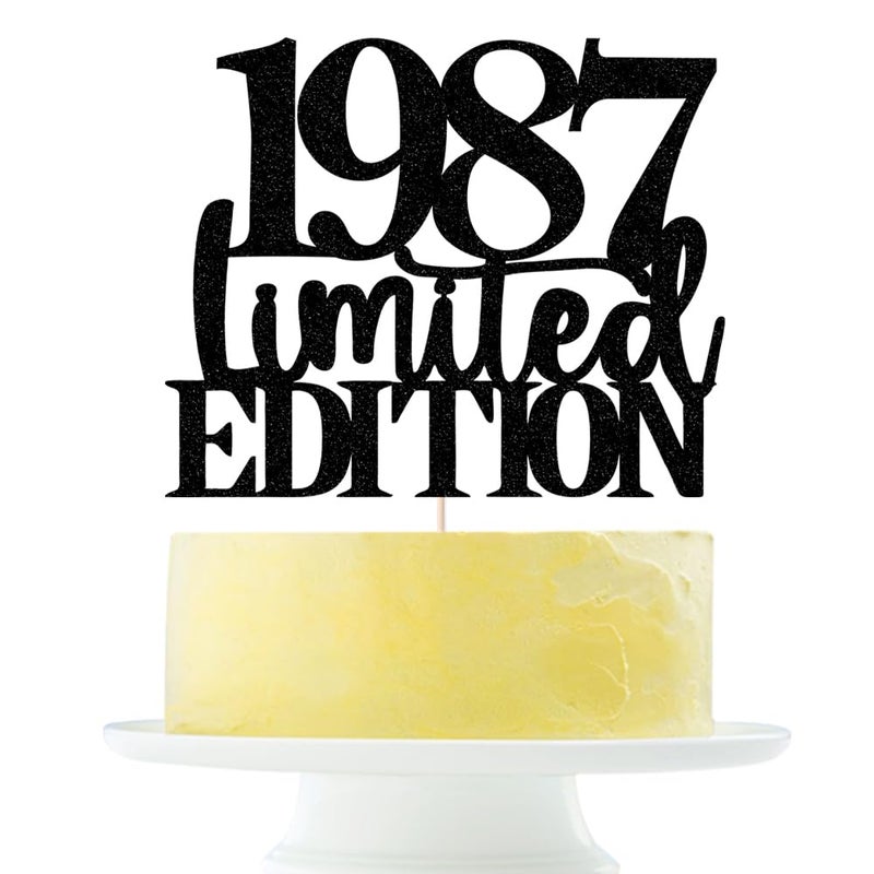 Yetxel Limited EDITION 1987 cake topper 38th birthday happy birthday cake topper men and women cheer 38 years old handmade black glitter cake decoration (1987) - Image 2