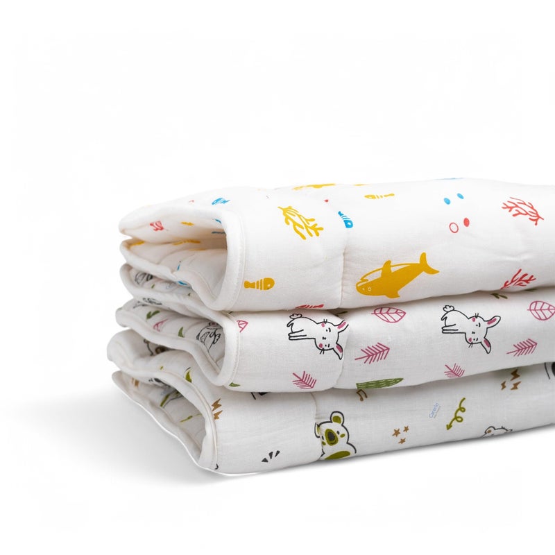 Carerio Newborn Baby Godadi, Soft Mulmul Cotton Baby Bed, Godadi, Crib Sheet, Cartoon Mat Bedding, Multicolor (Medium, Pack of 3 (02)) - Image 1