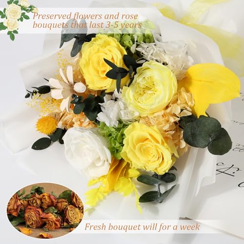 TYL&TYS Flowers for Delivery Prime Preserved Flowers Bouquet That Last 35 Years Real Forever Roses Bouquet for Her Women Wife Grandma Anniversary Birthday Mothers Day Gifts for MomYellow - Image 3