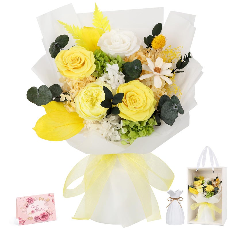 TYL&TYS Flowers for Delivery Prime Preserved Flowers Bouquet That Last 35 Years Real Forever Roses Bouquet for Her Women Wife Grandma Anniversary Birthday Mothers Day Gifts for MomYellow - Image 2