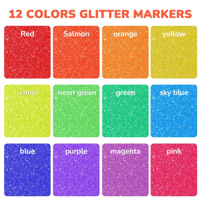 JoyCat 3mm Medium Tip Glitter Markers - 12 Vibrant Colors (Red to Pink) | 3ml High-Capacity Ink | Multi-Surface Paint Pens for Rock, Wood, Fabric, Glass | Gift for Kids DIY Crafts - Image 3