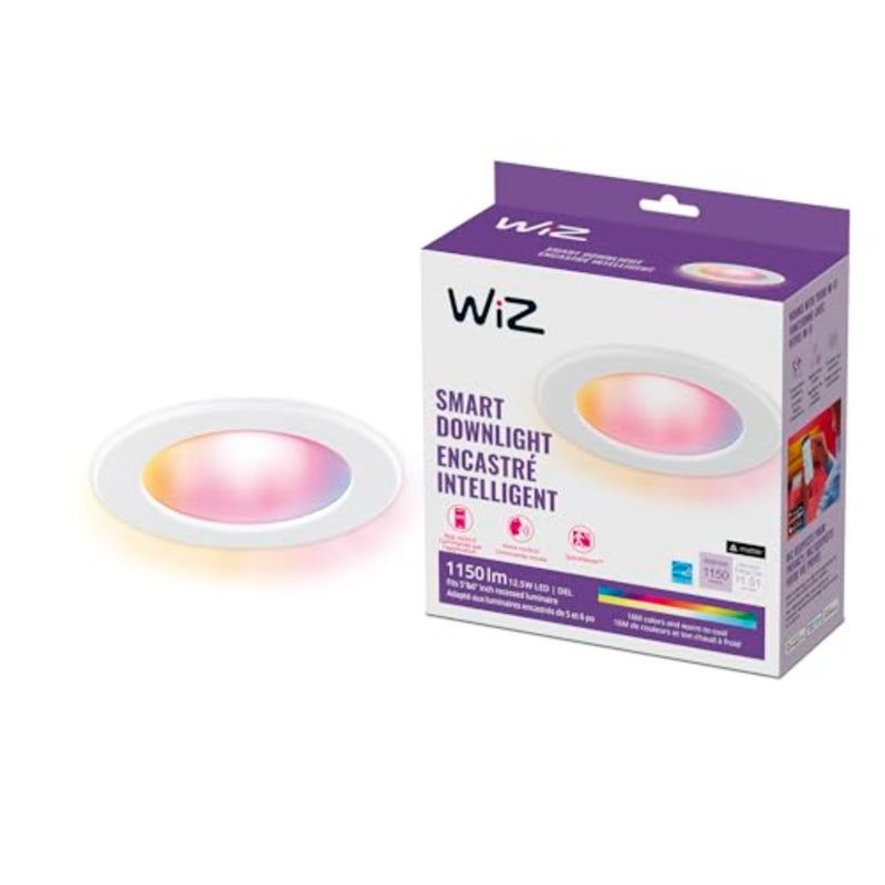 WiZ Connected Color High Lumen 6 Retrofit Downlight for residential and commercial lighting, aluminum housing, white finish, 2700K6500K + RGB with 16M colors, smart app and voice control, no hub required - Image 1