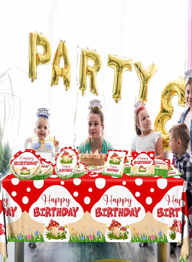 Dydamud Mushroom Birthday Decorations,Mushroom Birthday Tableware Include Mushroom Plates Napkins Tablecloth Mushroom Theme Party Decoration for Girl Mushroom Theme Party - Image 5