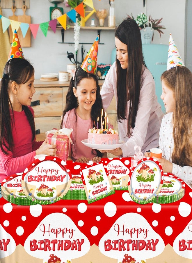 Dydamud Mushroom Birthday Decorations,Mushroom Birthday Tableware Include Mushroom Plates Napkins Tablecloth Mushroom Theme Party Decoration for Girl Mushroom Theme Party - Image 2