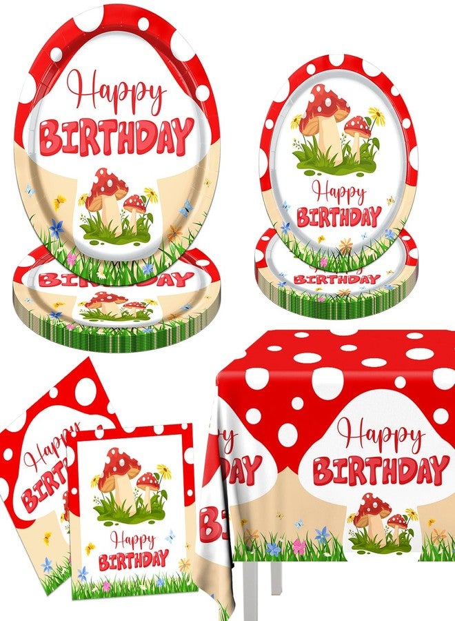 Dydamud Mushroom Birthday Decorations,Mushroom Birthday Tableware Include Mushroom Plates Napkins Tablecloth Mushroom Theme Party Decoration for Girl Mushroom Theme Party - Image 1