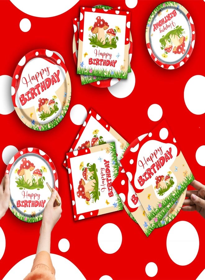 Dydamud Mushroom Birthday Decorations,Mushroom Birthday Tableware Include Mushroom Plates Napkins Tablecloth Mushroom Theme Party Decoration for Girl Mushroom Theme Party - Image 3