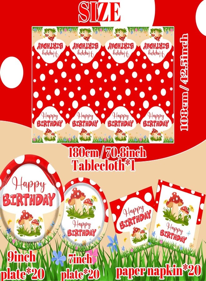 Dydamud Mushroom Birthday Decorations,Mushroom Birthday Tableware Include Mushroom Plates Napkins Tablecloth Mushroom Theme Party Decoration for Girl Mushroom Theme Party - Image 4