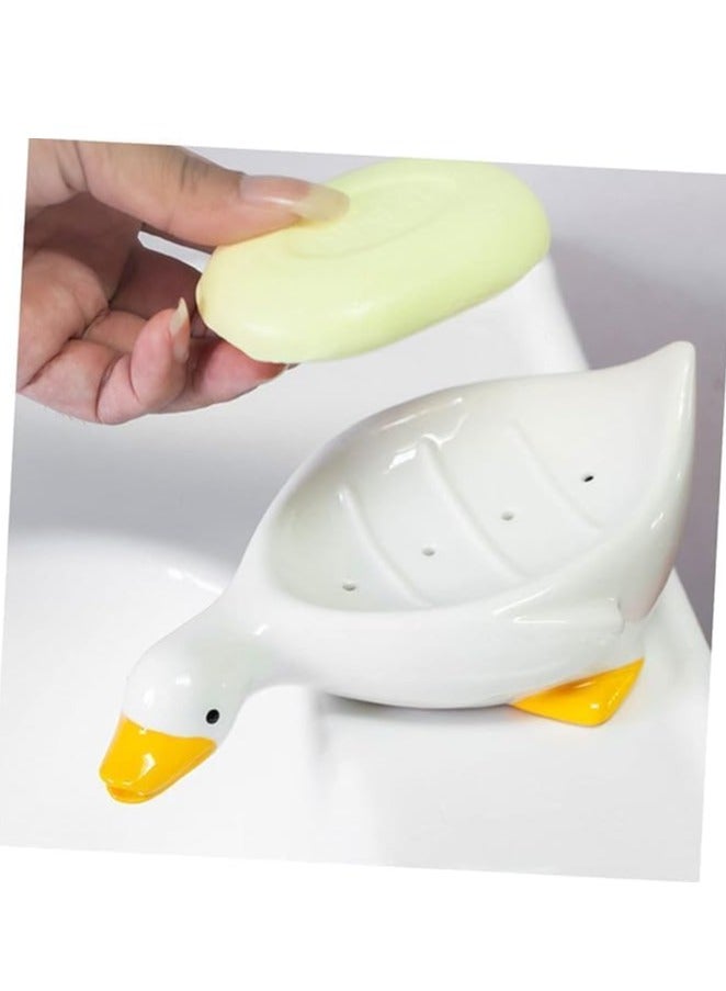 Soap Dishes for Bathroom - Duck Draining Bathroom Soap Dishes,Cute Bathroom Soap Dishes, Family Large Soap Box, Bar Soap Holder for Shower Room, Bathtub With Small Hole To Drain Water (White) - Image 1