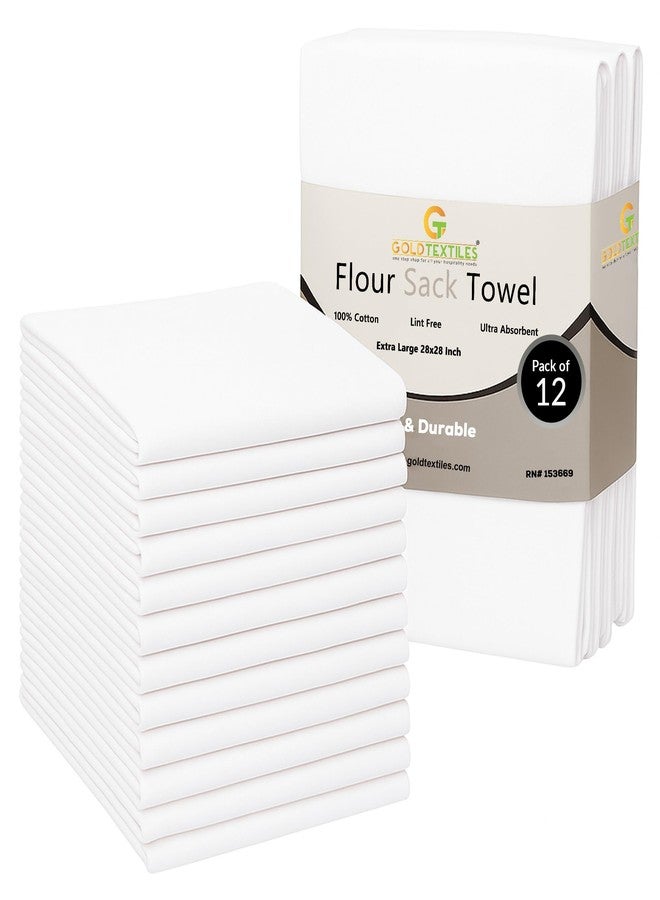 GOLD TEXTILES White Flour Sack Towels (12 Pack - 28x28) 100% Cotton Kitchen Towels – Multipurpose, Soft & Absorbent, Quick Dry with Easy Care - Image 1