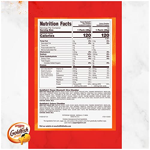 Goldfish Dynamic Duo Variety Pack, Colors Cheddar & Flavor Blasted Xtra Cheddar, Snack Packs, 20 Ct - Image 3