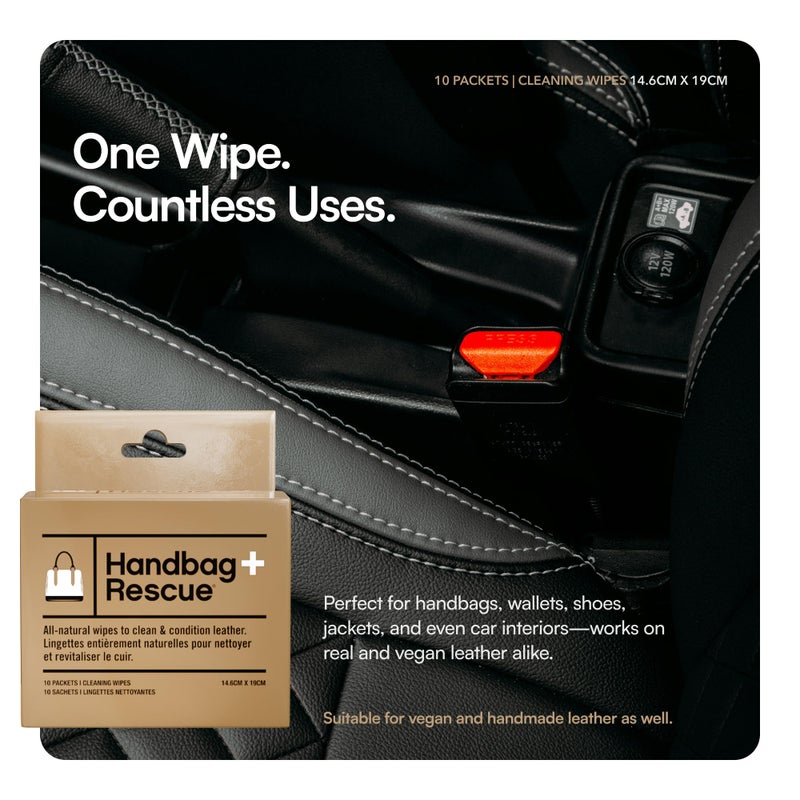 Boot Rescue HandBagRescue All-Natural Cleaning Wipes. Remove Dirt & Surface Stains & Conditions Leather Handbags with Essential Oil. Box of 10 Individually Wrapped Wipes. - Image 5