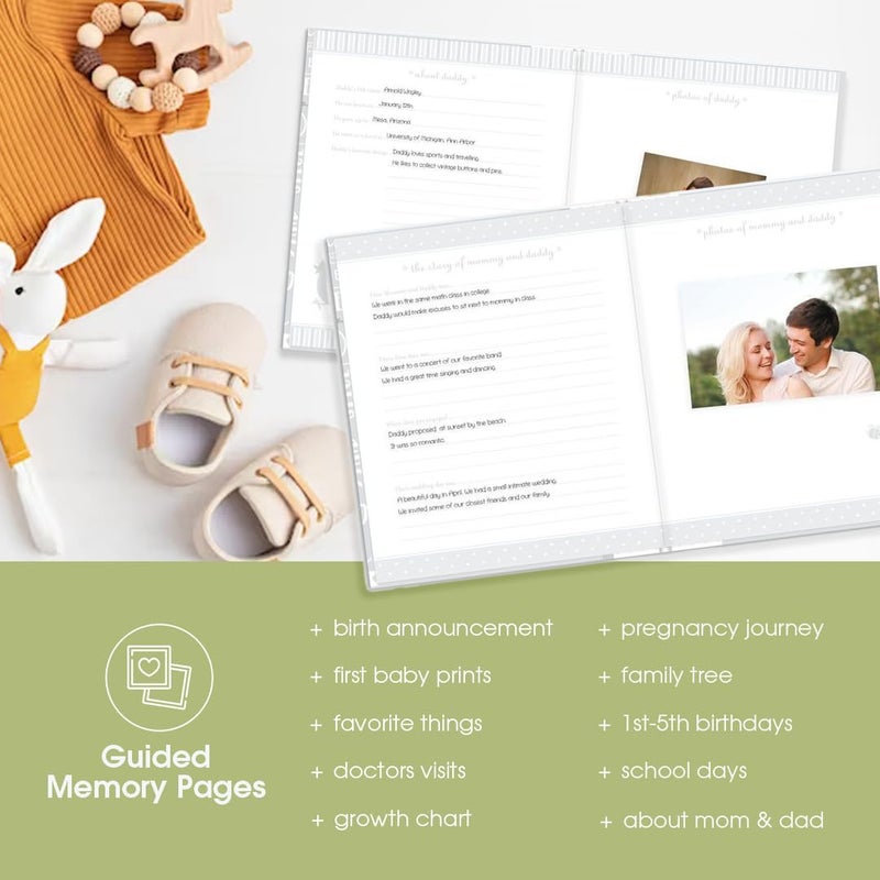 Lil Peach Lil' Peach First 5 Years Baby Memory Book, Newborn Milestone Keepsake Journal Scrapbook, Gift For New And Expecting Parents, 46 Fill In Pages, Gray - Image 4