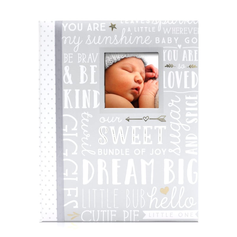 Lil Peach Lil' Peach First 5 Years Baby Memory Book, Newborn Milestone Keepsake Journal Scrapbook, Gift For New And Expecting Parents, 46 Fill In Pages, Gray - Image 1