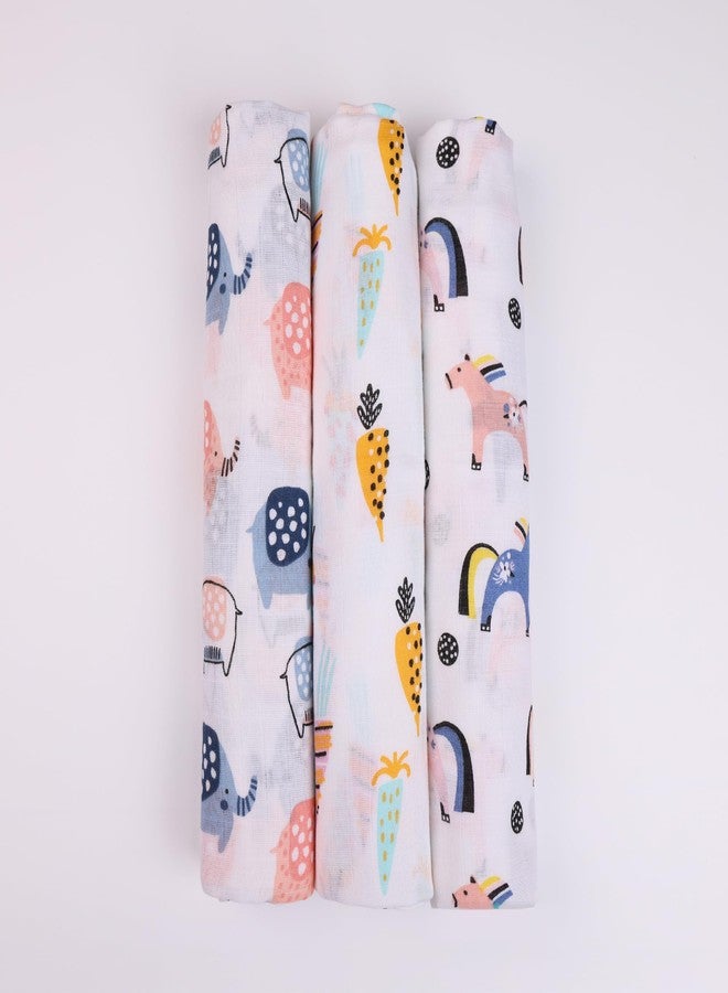 Just Bumm 100% Organic Cotton Muslin Swaddle for Newborn Babies - 98x98 cm, Soft, Breathable, Lightweight Swaddle Wraps for Babies Pack of 3 (Big Adventure) - Image 1