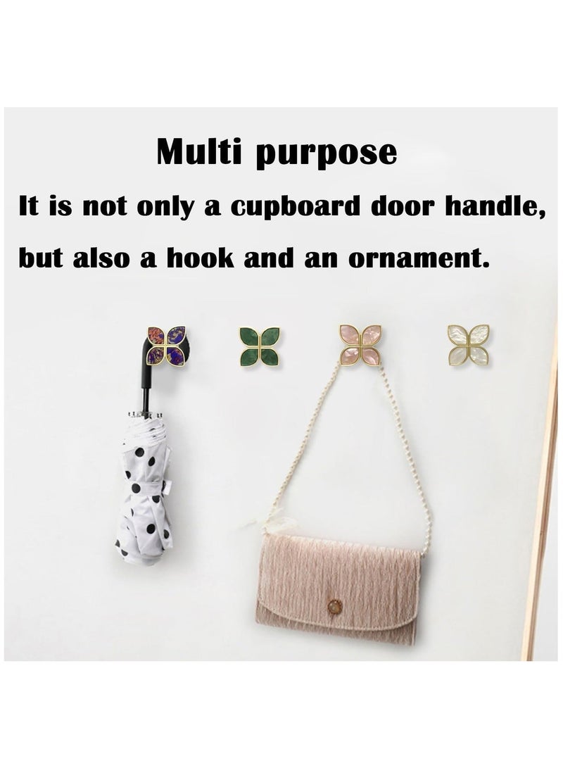 Knobs Four-Leaf Clover Brass Pulls Handles, Gold Knobs Dresser Knobs Clover Cabinet Handles with Screws for Dresser Drawers Kitchen Cabinet Green, 6 pcs - Image 2