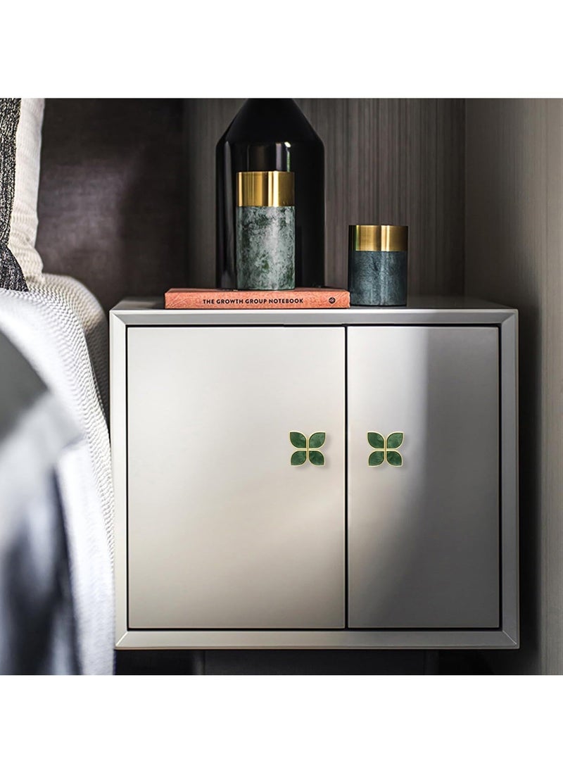 Knobs Four-Leaf Clover Brass Pulls Handles, Gold Knobs Dresser Knobs Clover Cabinet Handles with Screws for Dresser Drawers Kitchen Cabinet Green, 6 pcs - Image 5