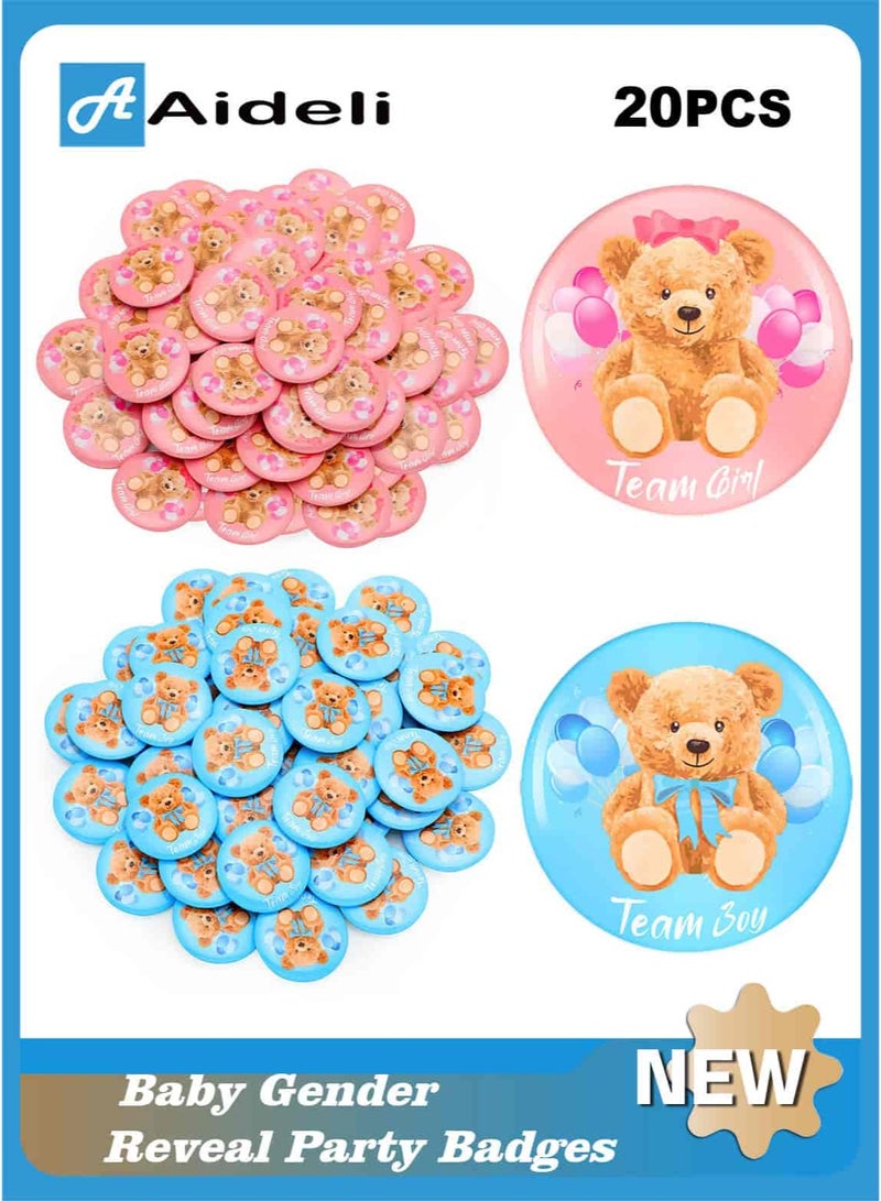 Aideli 20-Piece Baby Shower Gender Reveal Party Badges, Team Boy Team Girl Buttons for Party Games and Party Favors - Image 1