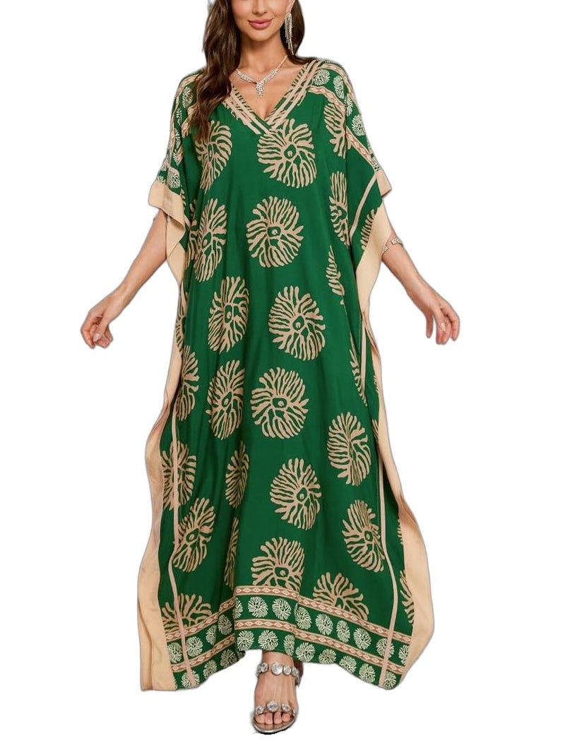 KECVOT Kaftan Dresses for Women V Neck Batwing Sleeve Plus Size Caftans Swimwear Coverups Maxi Beach Dresses - Image 1