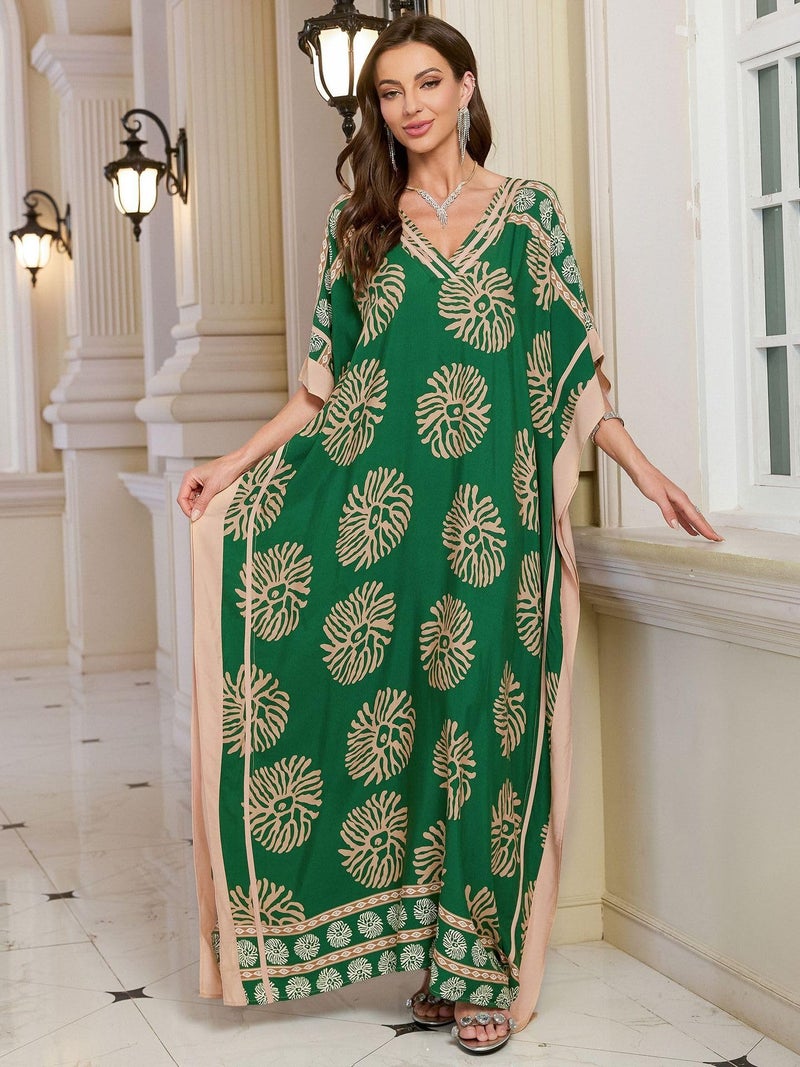 KECVOT Kaftan Dresses for Women V Neck Batwing Sleeve Plus Size Caftans Swimwear Coverups Maxi Beach Dresses - Image 4