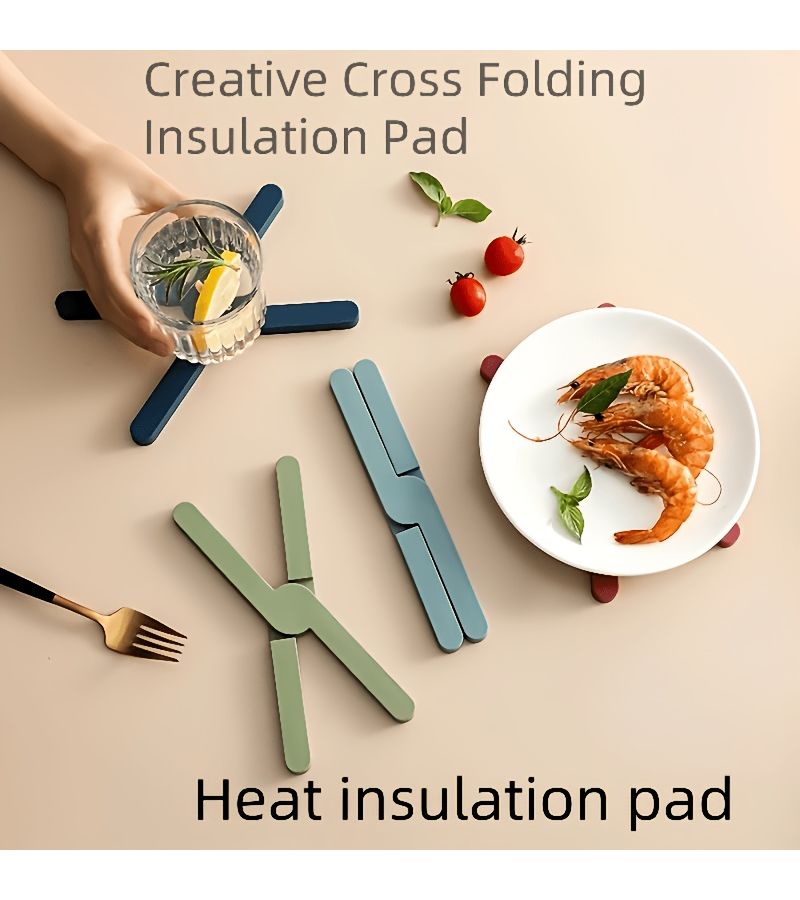 Set Of 4 Green Creative Cross Fold Heat Resistant Non Slip Plastic Kitchen Mats Thickened Easy To Clean Versatile For Pots Cups And Tabletop Protection Suitable For Countertops Tableware Modern Kitchen Additions - Image 2