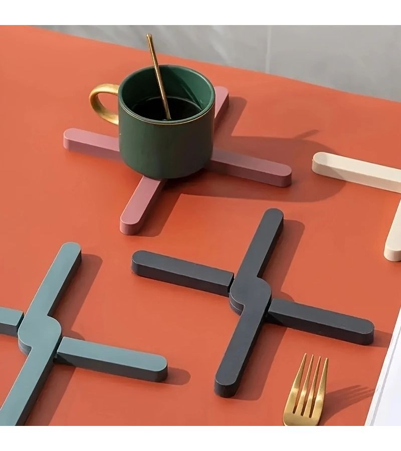 Set Of 4 Green Creative Cross Fold Heat Resistant Non Slip Plastic Kitchen Mats Thickened Easy To Clean Versatile For Pots Cups And Tabletop Protection Suitable For Countertops Tableware Modern Kitchen Additions - Image 5
