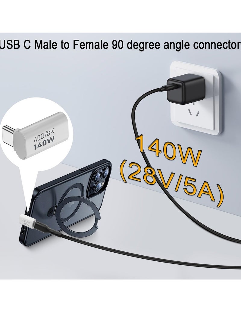 إكسفور محول الزاوية اليمنى USB C بقدرة 140 وات، موصل 90 USB4.0 من النوع C ذكر إلى أنثى، 40 جيجابت في الثانية، 8K@60 هرتز، غلاف من الألومنيوم، لأجهزة الكمبيوتر المحمولة والأجهزة اللوحية والهواتف وسطح البخار،  - Image 2
