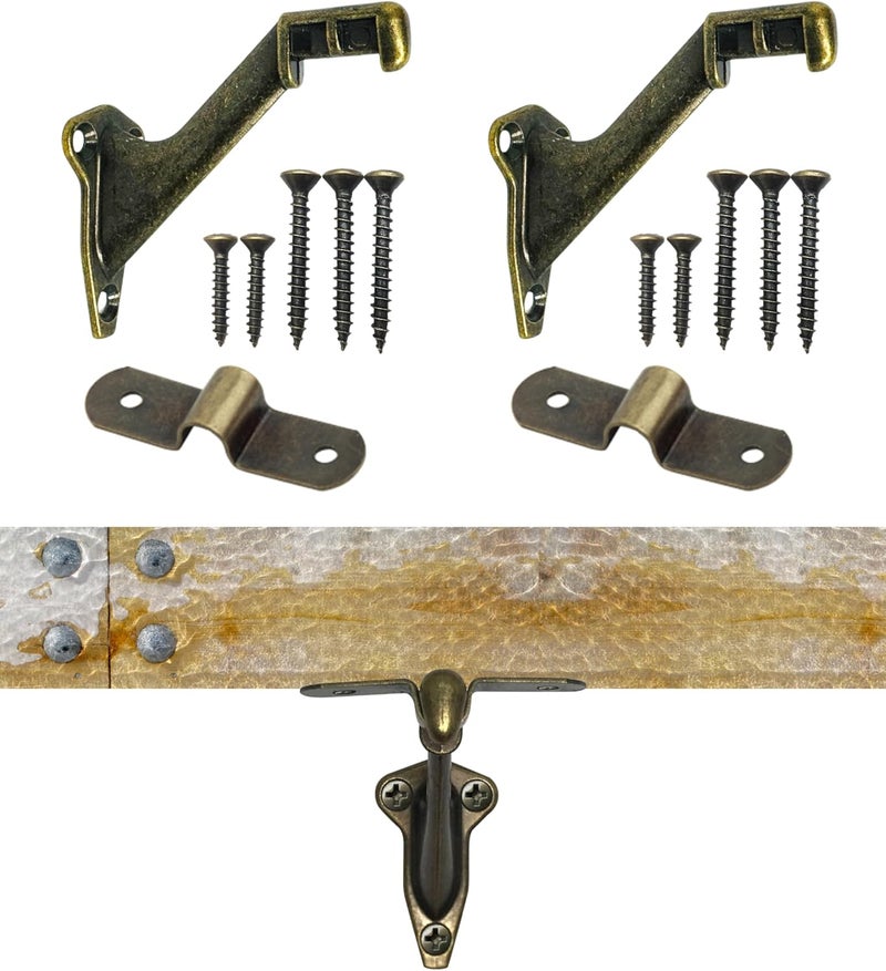 HOWTOOL Handrail Brackets Wall Mounted Antique Brass Zinc Stair Railing Support with Matching Screws, Decorative Stair Hardware, 3 Pack - Image 1