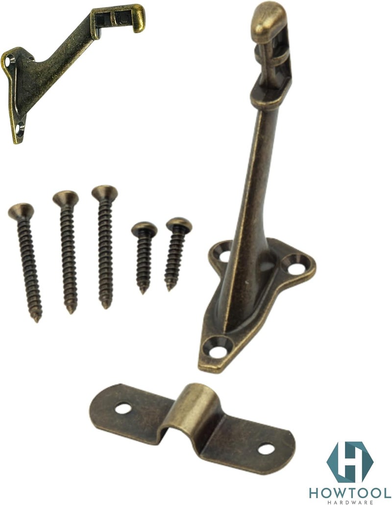 HOWTOOL Handrail Brackets Wall Mounted Antique Brass Zinc Stair Railing Support with Matching Screws, Decorative Stair Hardware, 3 Pack - Image 4