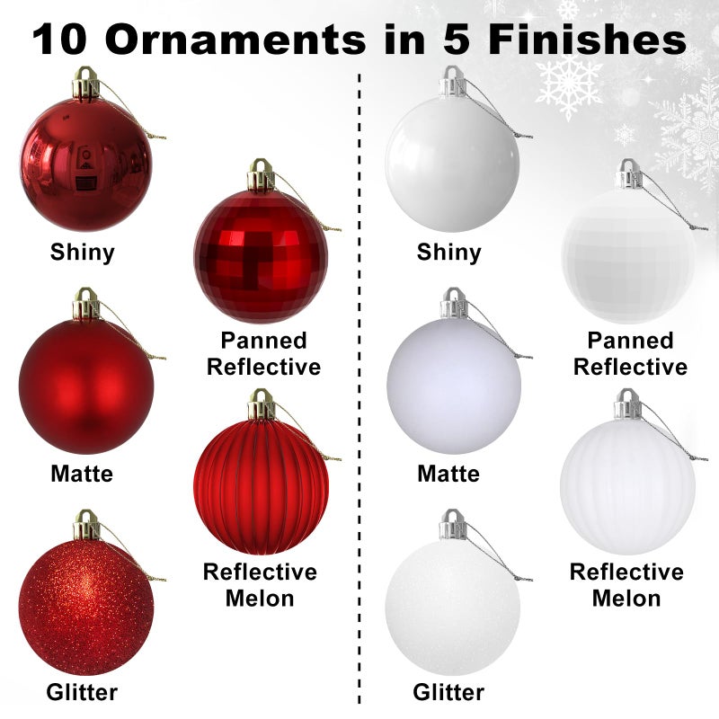 GameXcel Red & White 3.2"" Large Christmas Balls - Christmas Tree Decoration Ornaments Shatterproof Hanging Balls for Birthday Halloween Holiday Wedding Decorations Set of 10pcs - Image 2