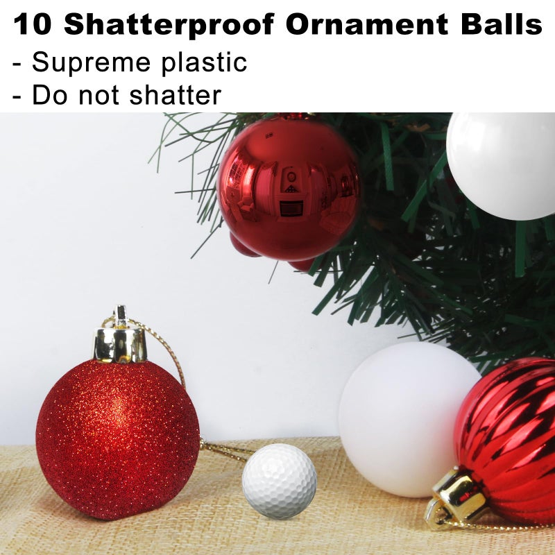 GameXcel Red & White 3.2"" Large Christmas Balls - Christmas Tree Decoration Ornaments Shatterproof Hanging Balls for Birthday Halloween Holiday Wedding Decorations Set of 10pcs - Image 3