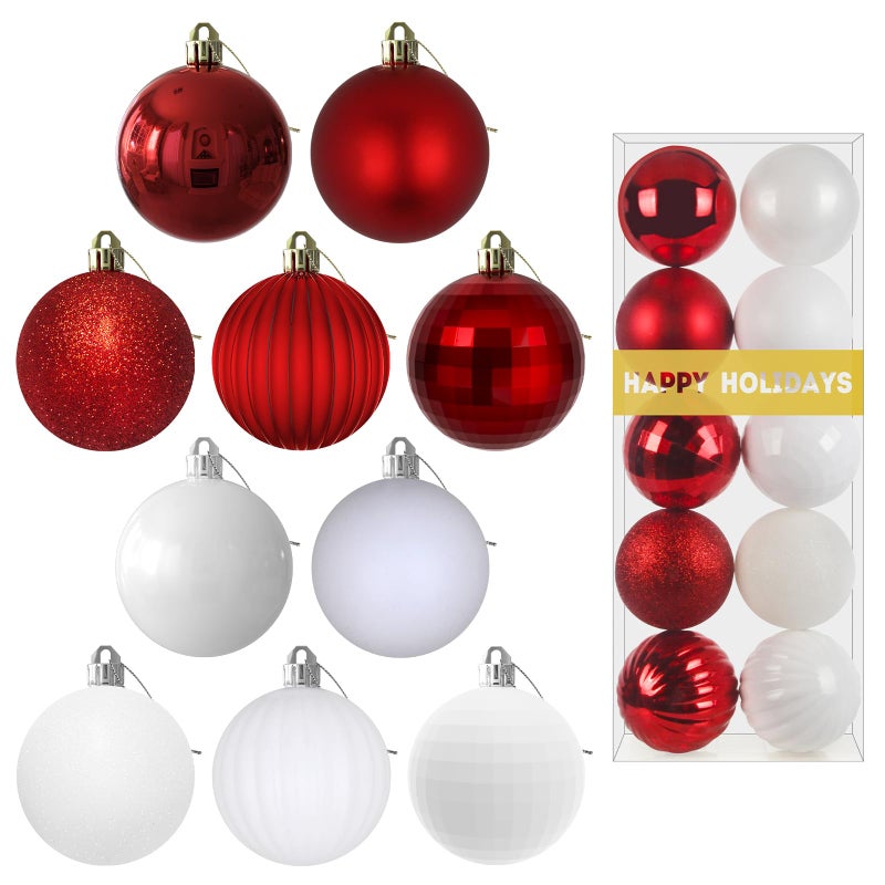 GameXcel Red & White 3.2"" Large Christmas Balls - Christmas Tree Decoration Ornaments Shatterproof Hanging Balls for Birthday Halloween Holiday Wedding Decorations Set of 10pcs - Image 1