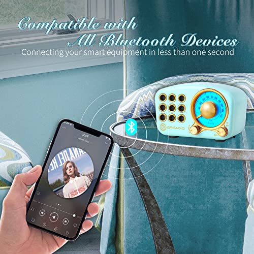 Greadio Retro Bluetooth Speaker, Vintage Radio-Greadio FM Radio with Old Fashioned Classic Style, Strong Bass Enhancement, Loud Volume, Bluetooth 5.0 Wireless Connection, TF Card and MP3 Player (Blue) - Image 3