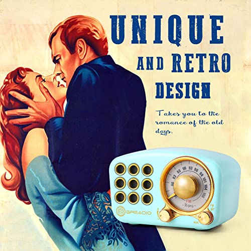 Greadio Retro Bluetooth Speaker, Vintage Radio-Greadio FM Radio with Old Fashioned Classic Style, Strong Bass Enhancement, Loud Volume, Bluetooth 5.0 Wireless Connection, TF Card and MP3 Player (Blue) - Image 4
