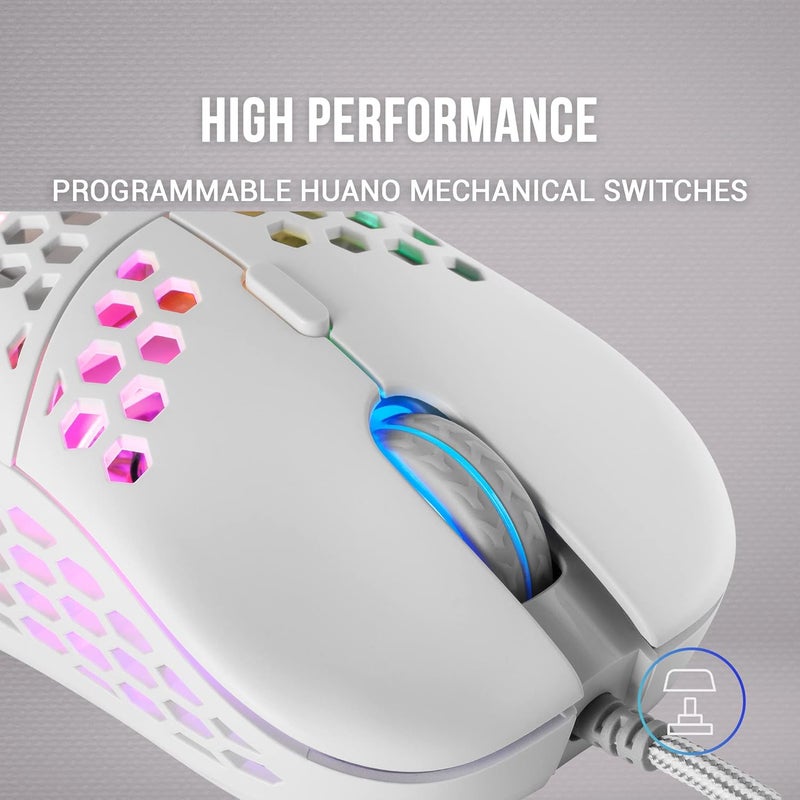 MARS GAMING MARSGAMING MM55W Bianco, RGB Chroma Gaming Mouse, Ultraleggero 55g, 12800 DPI, Switches Meccanici HUANO - Image 4