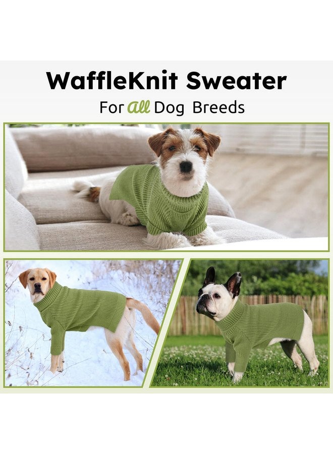 Queenmore Dog Sweater, Turtleneck Long Sleeve Knitted Dog Sweater with Check Pattern, Fall Winter Warm Dog Sweaters for Small Medium Large Dogs, Solid Pull-on Pet Sweater for Cats,Green M - Image 5