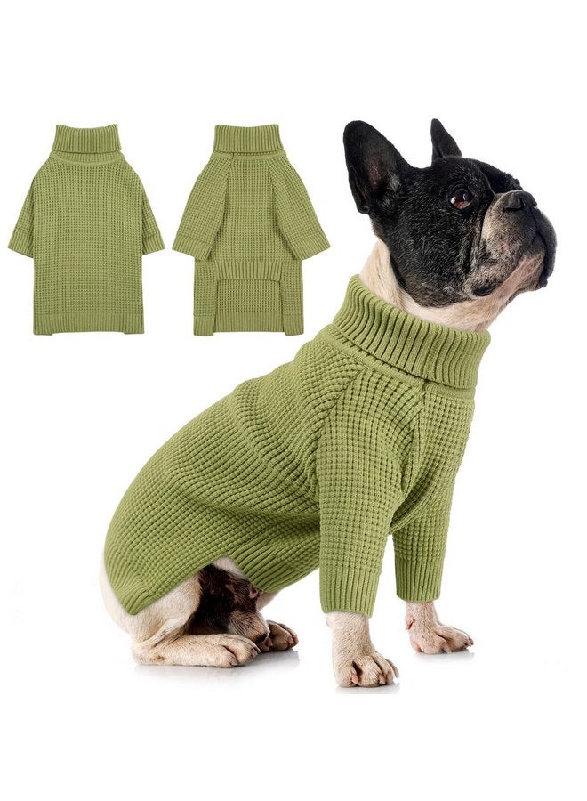 Queenmore Dog Sweater, Turtleneck Long Sleeve Knitted Dog Sweater with Check Pattern, Fall Winter Warm Dog Sweaters for Small Medium Large Dogs, Solid Pull-on Pet Sweater for Cats,Green M - Image 1