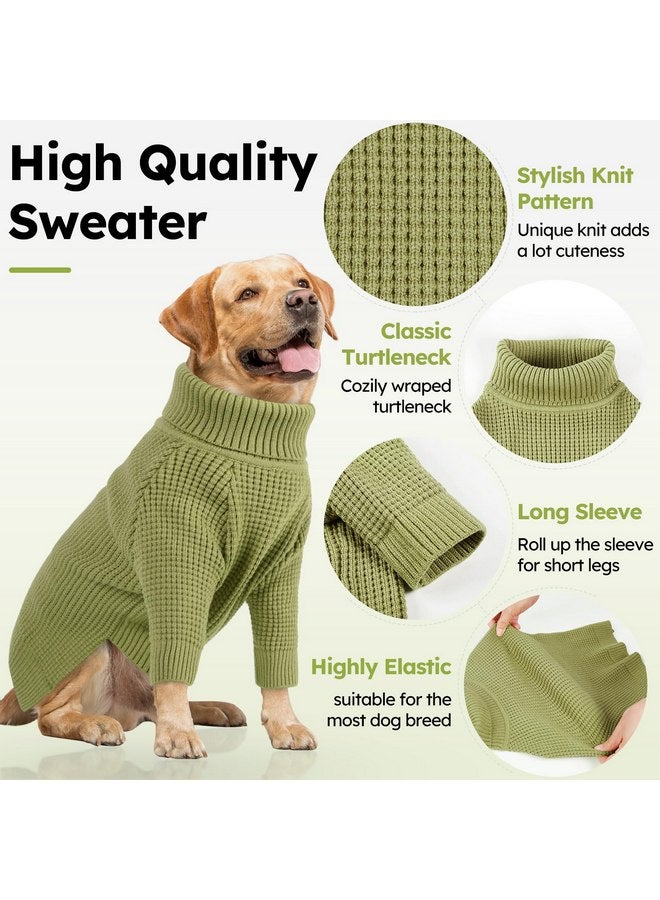 Queenmore Dog Sweater, Turtleneck Long Sleeve Knitted Dog Sweater with Check Pattern, Fall Winter Warm Dog Sweaters for Small Medium Large Dogs, Solid Pull-on Pet Sweater for Cats,Green M - Image 2