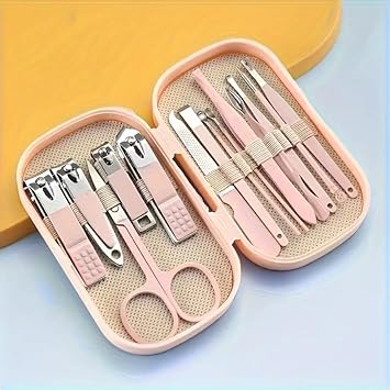 Generic HS Manicure Set for Women Men Manicure Pedicure Tools Accessories 14 pcs Stainless Steel Nail Clippers Set Cuticle Remover Cutter Trimming Grooming Tools Hard Pink Case Nail Kit  - Image 3