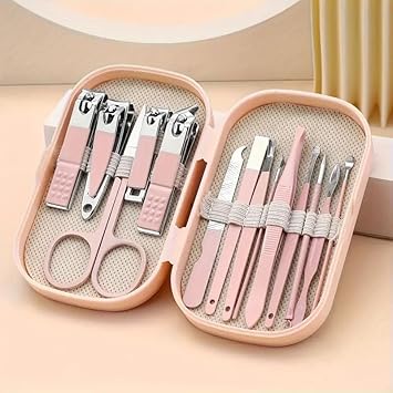 Generic HS Manicure Set for Women Men Manicure Pedicure Tools Accessories 14 pcs Stainless Steel Nail Clippers Set Cuticle Remover Cutter Trimming Grooming Tools Hard Pink Case Nail Kit  - Image 2