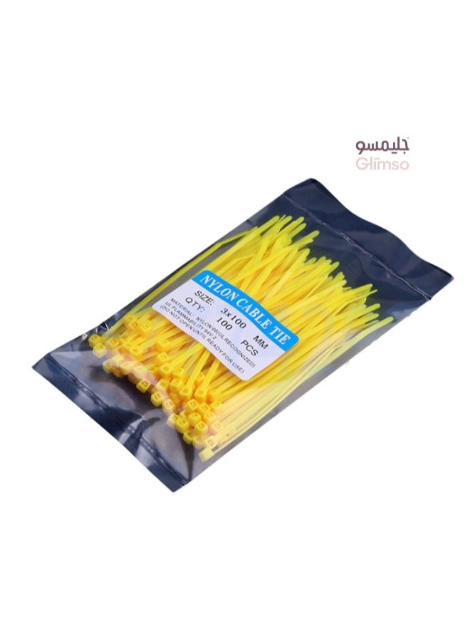 Professional Nylon Cable Ties 3x100mm - Yellow Heavy Duty Zip Ties Pack of 100 - Industrial Strength Cable Management UAE  - Image 1