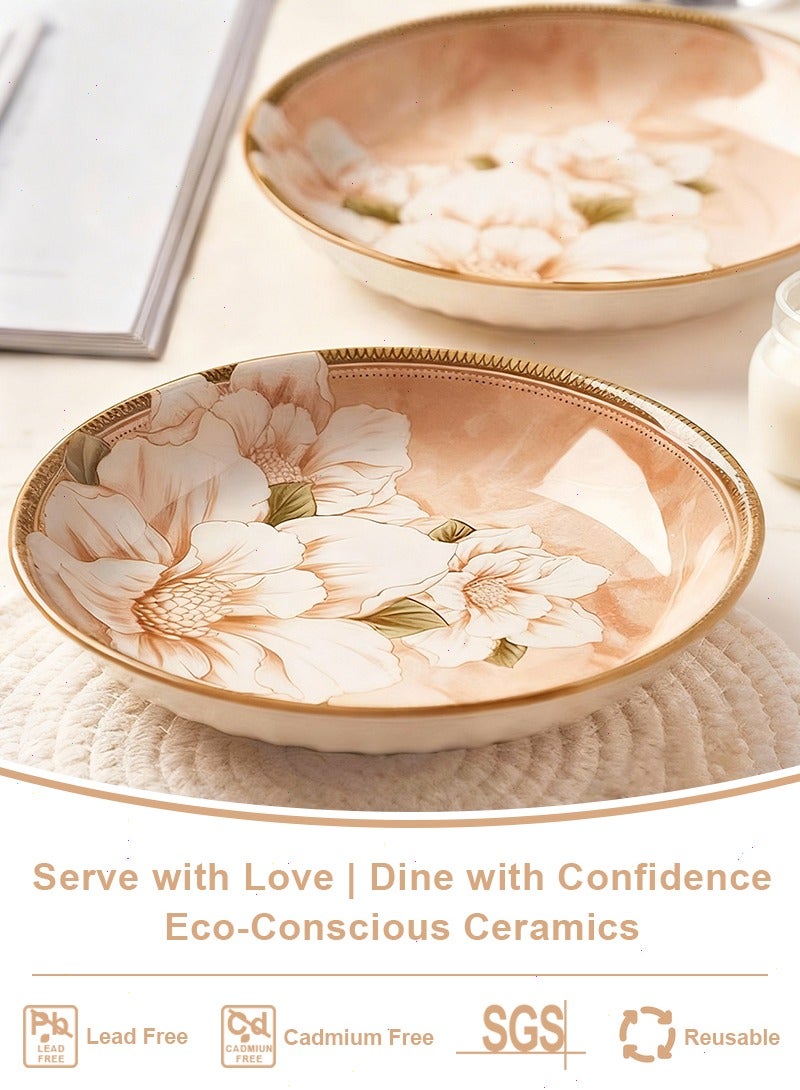 Gmisun 6 Pcs Dinnerware Set Japanese Style Garden Flowers Design Luxury High End Elegant Perfect Gift Set with Gorgeous Design and Original Colorful Flowers - Image 3