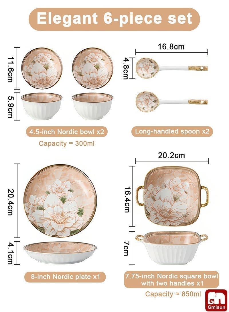طقم أواني طعام 6 قطع طقم أواني عشاء بتصميم زهور حديقة على الطراز الياباني بتصميم فاخر وأنيق ومثالي بتصميم رائع وزهور ملونة أصلية - view 3