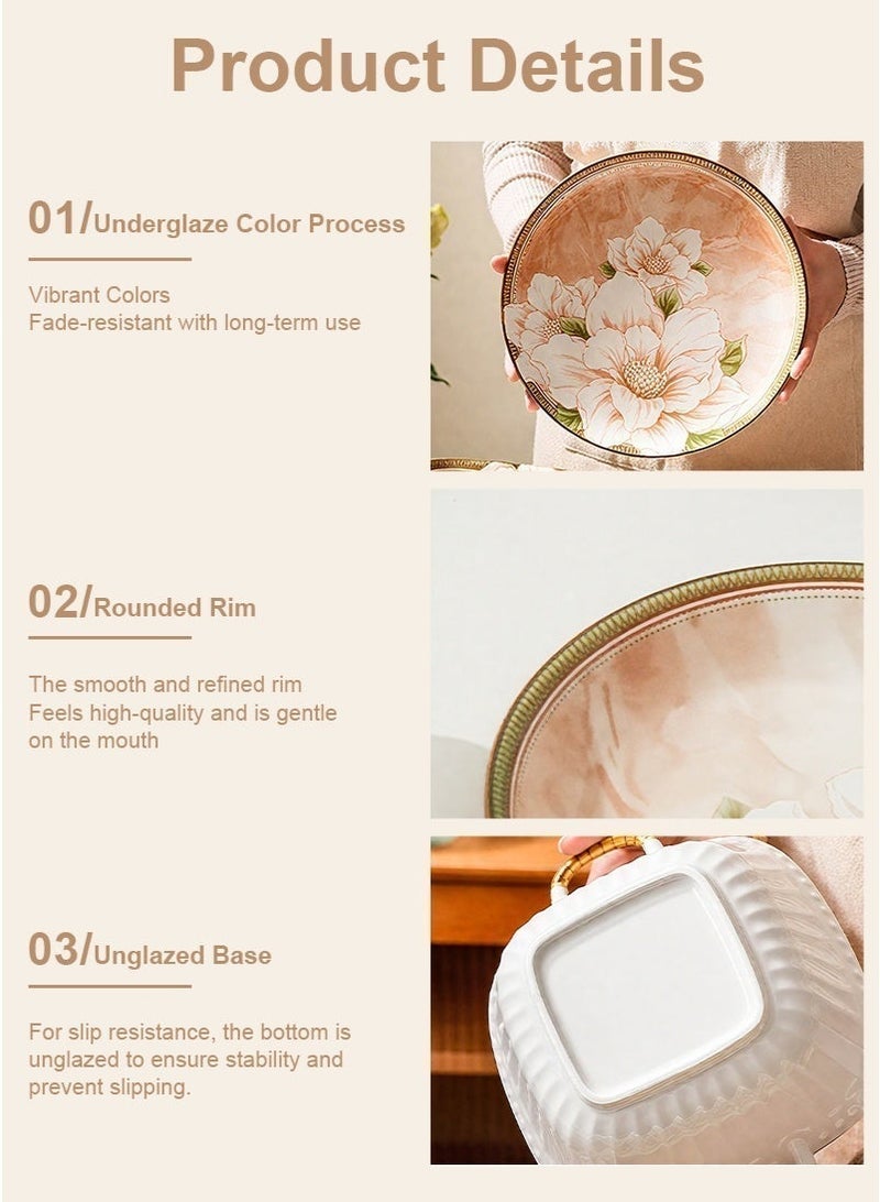 Gmisun 6 Pcs Dinnerware Set Japanese Style Garden Flowers Design Luxury High End Elegant Perfect Gift Set with Gorgeous Design and Original Colorful Flowers - Image 4