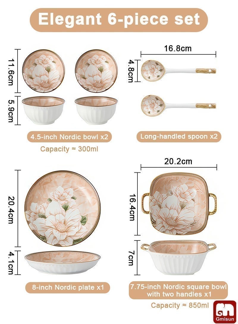 Gmisun 6 Pcs Dinnerware Set Japanese Style Garden Flowers Design Luxury High End Elegant Perfect Gift Set with Gorgeous Design and Original Colorful Flowers - Image 5