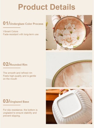 6 Pcs Dinnerware Set Japanese Style Garden Flowers Design Luxury High End Elegant Perfect Gift Set with Gorgeous Design and Original Colorful Flowers - view 4